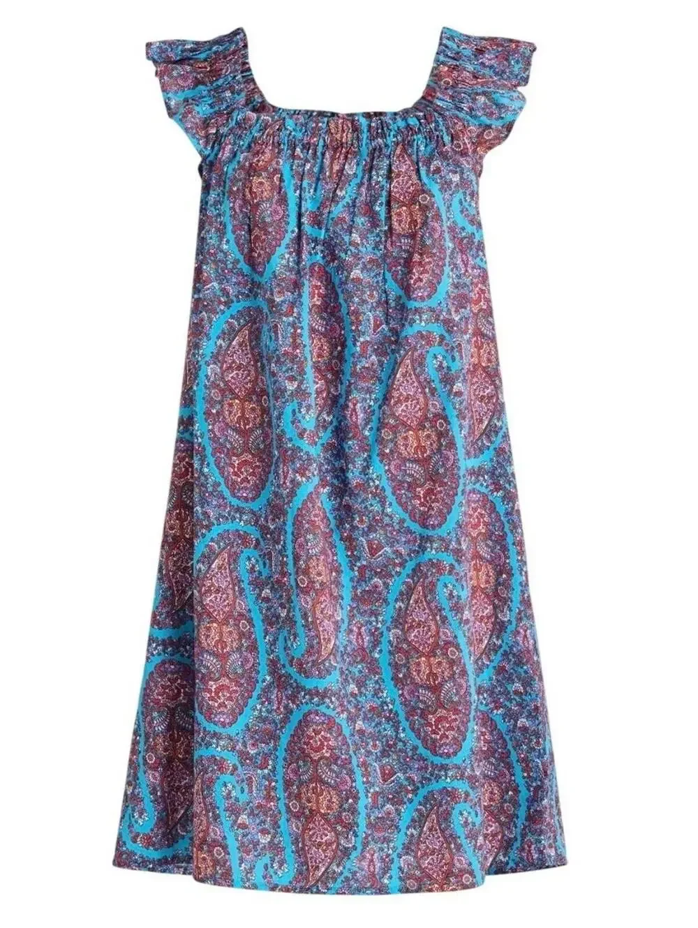 J.Crew Paisley Teal Blue Flutter Strap Tank Dress NWT Boho Preppy